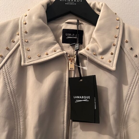 Anthropologie x Lamarque Jackets & Blazers - Anthropologie x Lamarque Gali Bone Leather Lined Studded Short Zip Jacket NEW L
